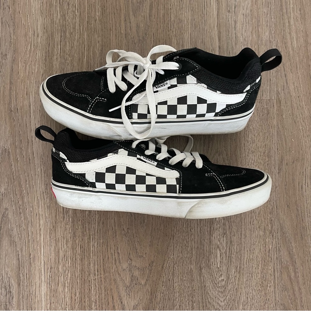 Old School Laced Black & White Checkered Vans